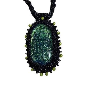 NWT Handcrafted Dichroic Glass Beaded Pendant Necklace